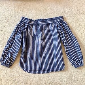 J. Crew Blue / White Striped Off Shoulder Top (0)
